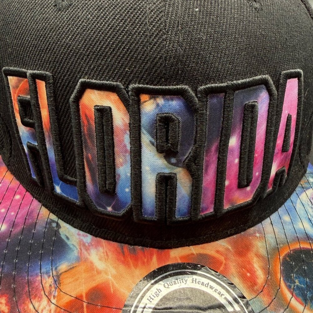 Florida Galaxy Hat Cap Space Flat Bill Snapback Black Travel Destination OSFA - Picture 2 of 11